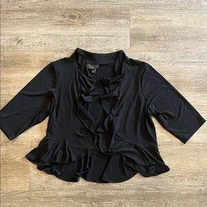 Dress barn Elegant black ruffled cropped Women's open cardigan 14/16